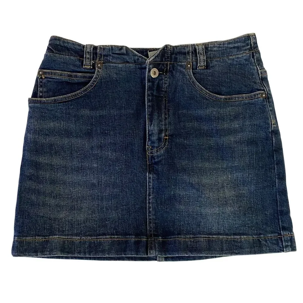 Free People We the Free Dark Blue Wash Denim Mini Skirt Womens Size 28 Whiskers
